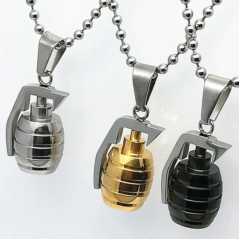 

Looker Gold Black Steel Color Titanium Stainless Steel Sports Hand Grenades Bombs Pendant Necklaces for Men Jewelry