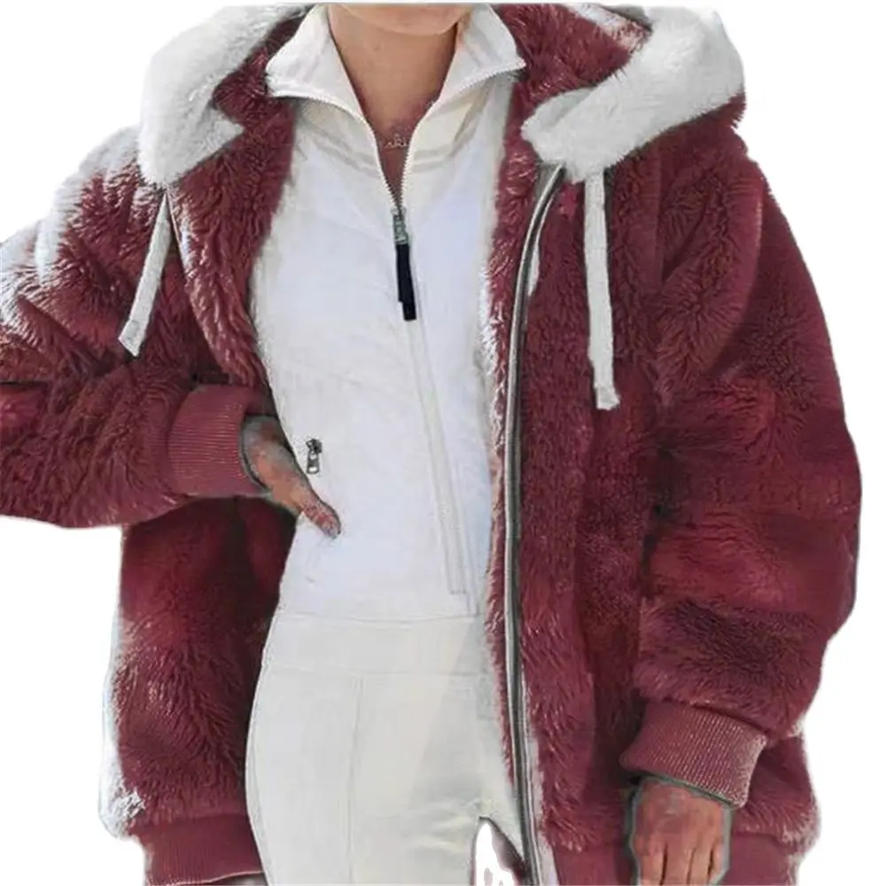 Hot Sale Fur Outerwear 2022 Winter Womens Coat Fashion Casual Ladies Clothes Hooded Zipper Ladies Jacket Cashmere Jacket 4XL 5XL