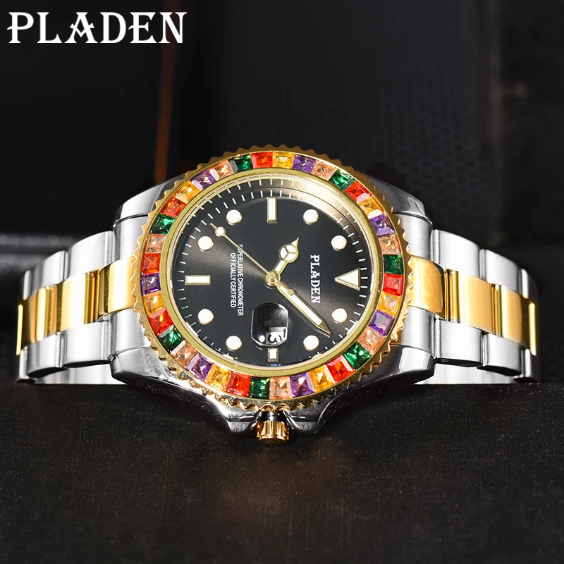 PLADEN Men's Watches Luxury Stainless Steel Quartz Wrist Watch Male Sapphire 30m Waterproof Luminous AAA Clock Relogio Masculino