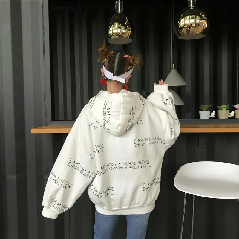 

2019 Winter Women's Sweatshirt Harajuku Letter Printing Hooded Sweatshirt Female Casual Long-Sleeved Loose Pullovers Sweatshirt