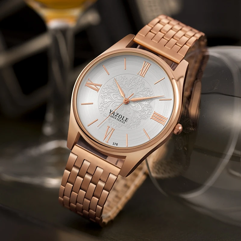 

2019 New YAZOLE Luxury Quartz Movement High Quality Golden Stainless Steel Strap Fashion Business Men Wristwatch for Lovers 376