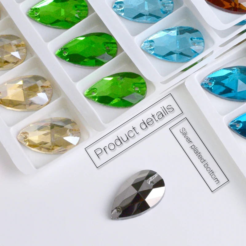 Каплевидные камни 13x22 мм для пришивания стразы в форме груши 2 отверстия