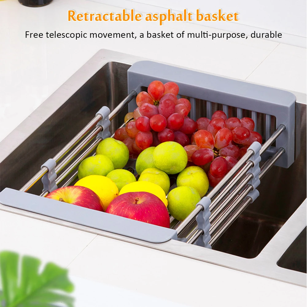 

Телескопическая сливная стойка из нержавеющей стали для раковины миски и палочки для фруктов и овощей сливная корзина для мытья овощей кух...