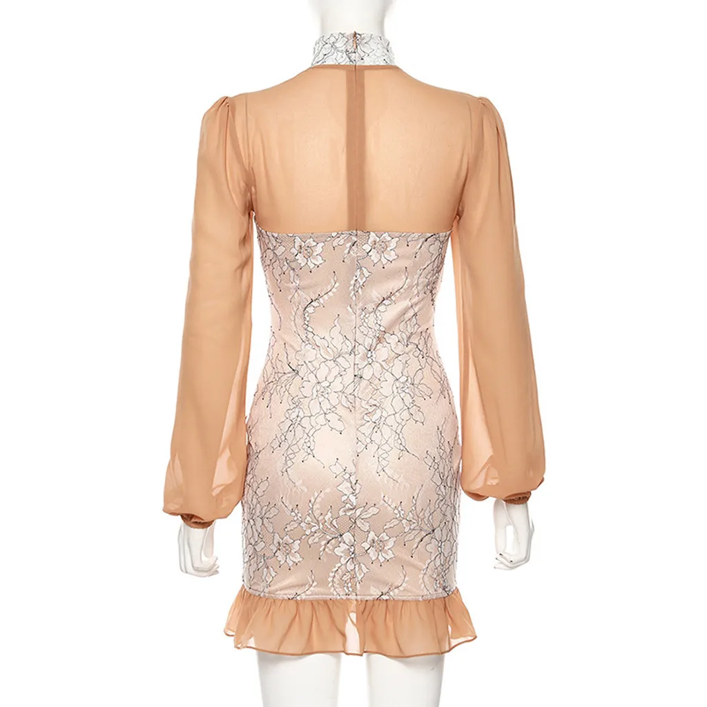 Модное женское весеннее платье SAGACE 2020 с длинными рукавами высоким воротником и