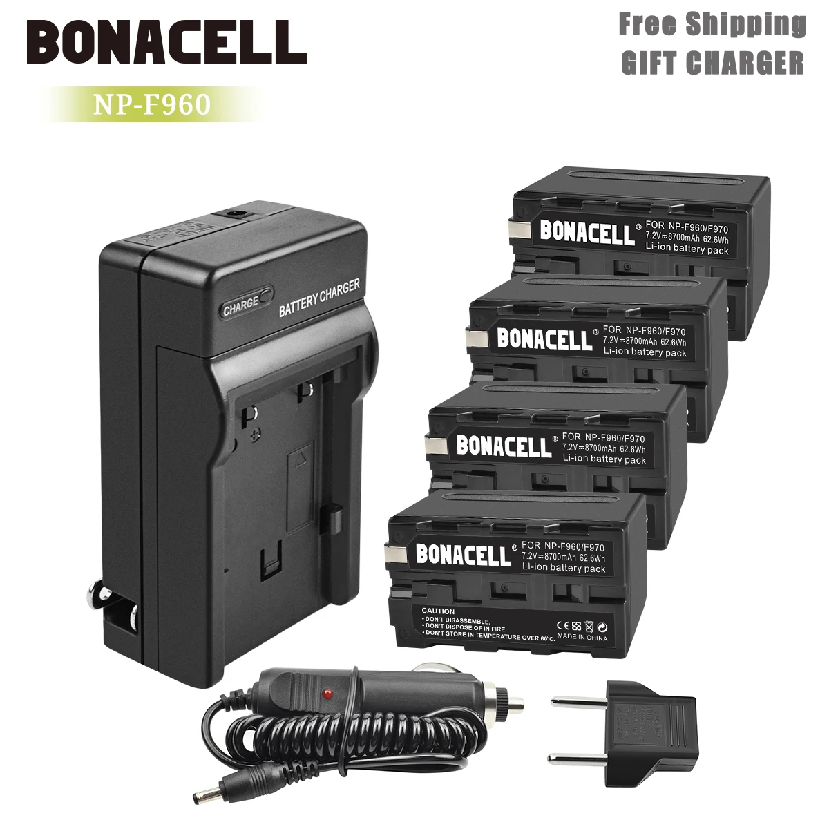 4X Battery-Charger Bonacell 7,2 V 8700mAh батареи+ Зарядное устройство для sony NP-F975 NP-F970 NP-F960 NP-F950 NP-F770 NEX-FS100U NEX-FS700U DCR-SC100 L50 - Цвет: 4X Battery-Charger