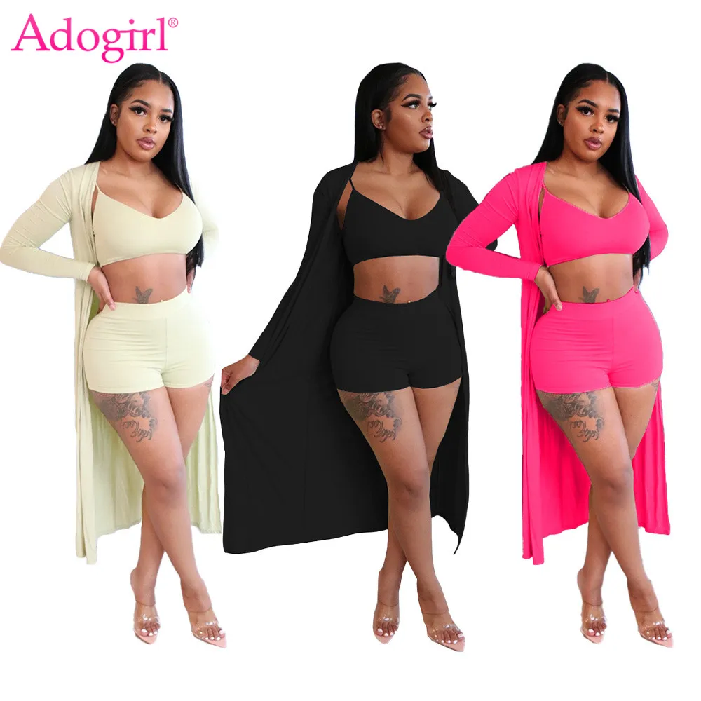 Женский Повседневный однотонный Комплект из трех предметов Adogirl укороченный топ