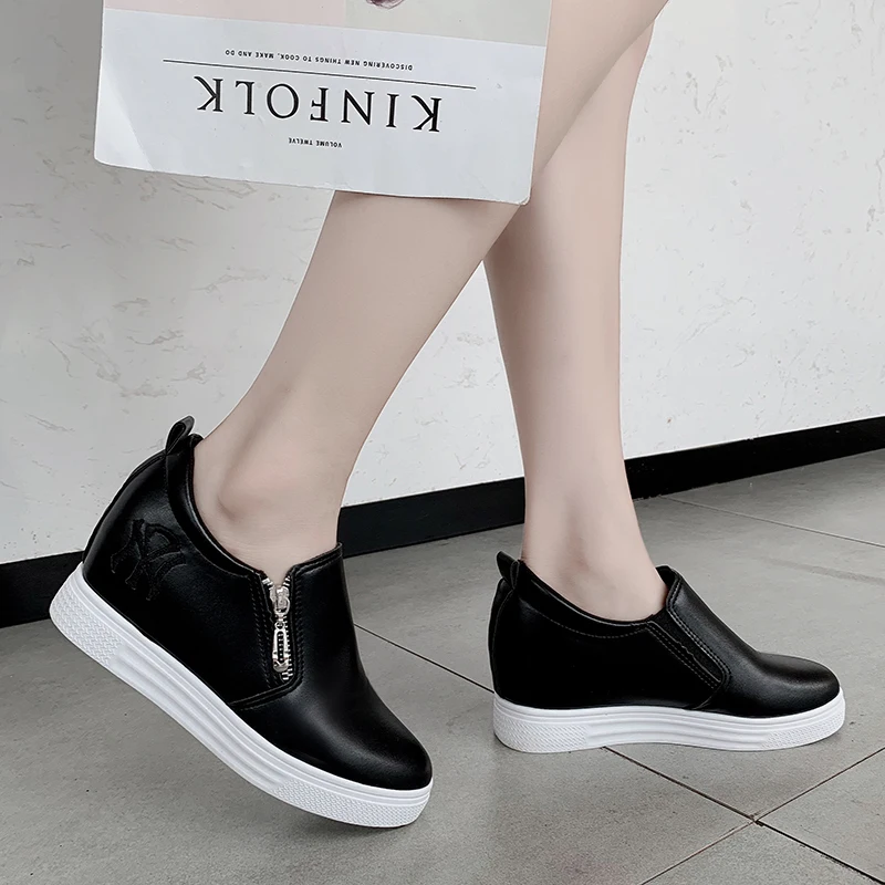 Кроссовки женские кожаные на платформе Повседневная дышащая обувь без застежки