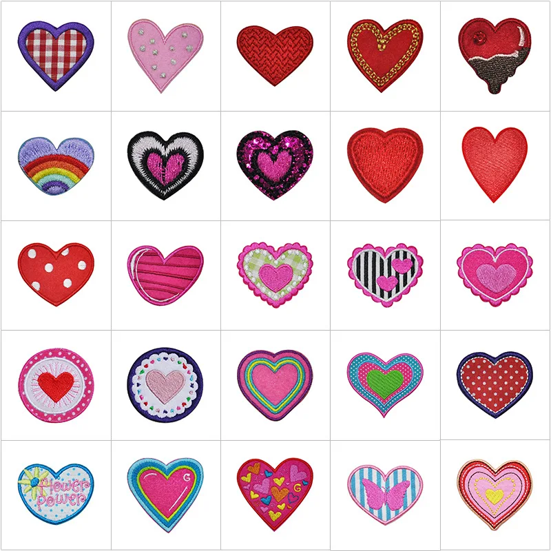 

100pcs/lot Embroidery Patch Love Heart Rainbow Pink Red Flower Clothing Decoration Sewing Accessory Diy Iron Applique