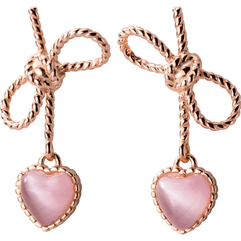 925 пробы серебряный милый бант в форме сердца Милая безделушка розовая серьга из