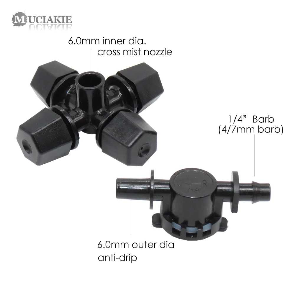 MUCIAKIE 10 Шт. 6 Мм Черный Крест Распылительная Насадка Для Тумана Противокапельное