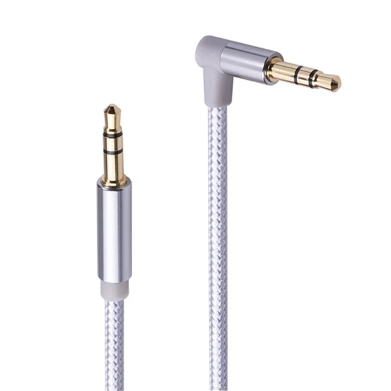 

H8WA Male to Male Stereo Cable Nylon Braided Cord for 90 Degree Connector, 3.5mm, for Speaker, iPad, Echo,etc