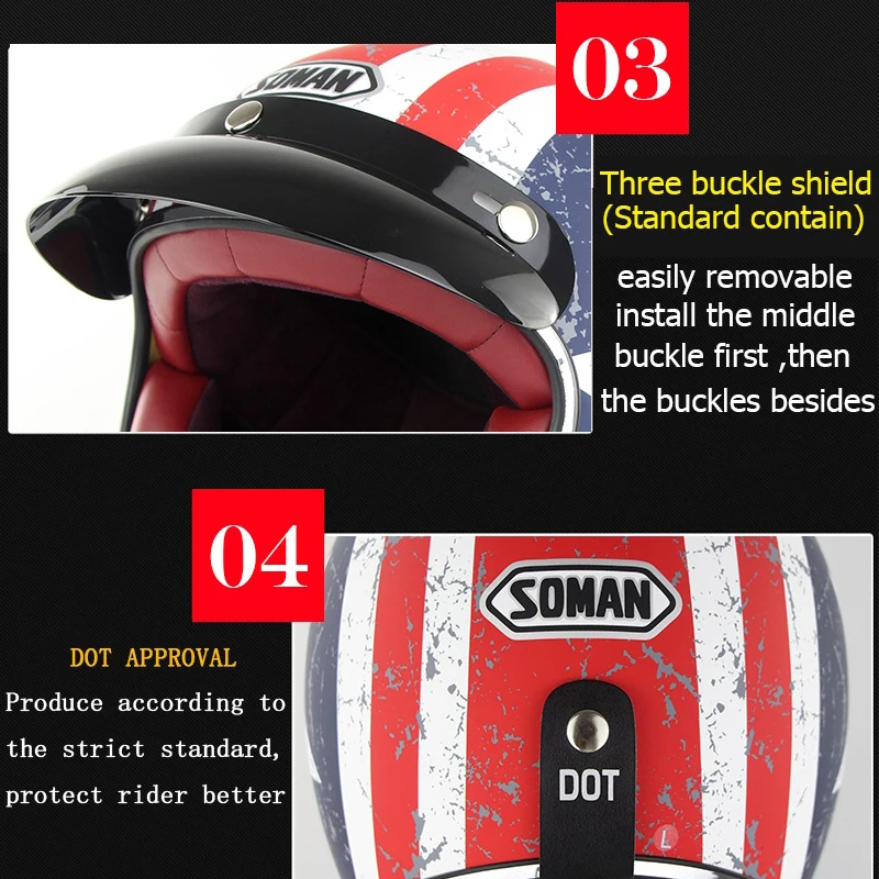 Шлем мотоциклетный в стиле ретро с открытым лицом SM512|Шлемы| |