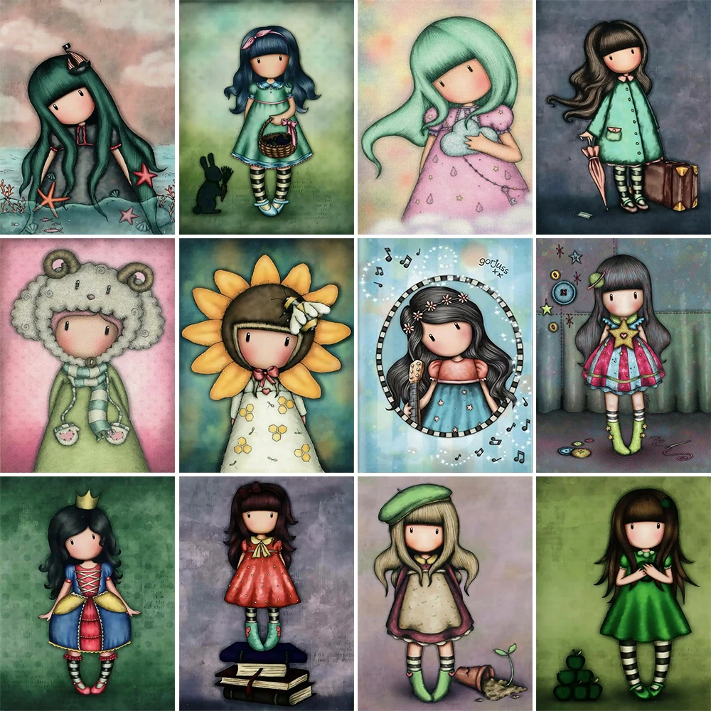 

ColorFlow 5D Diamond Painting Cartoon Girl Picture Full Square/Round Diamond Embroidery Cross Stitch Gift Kits Home Decor