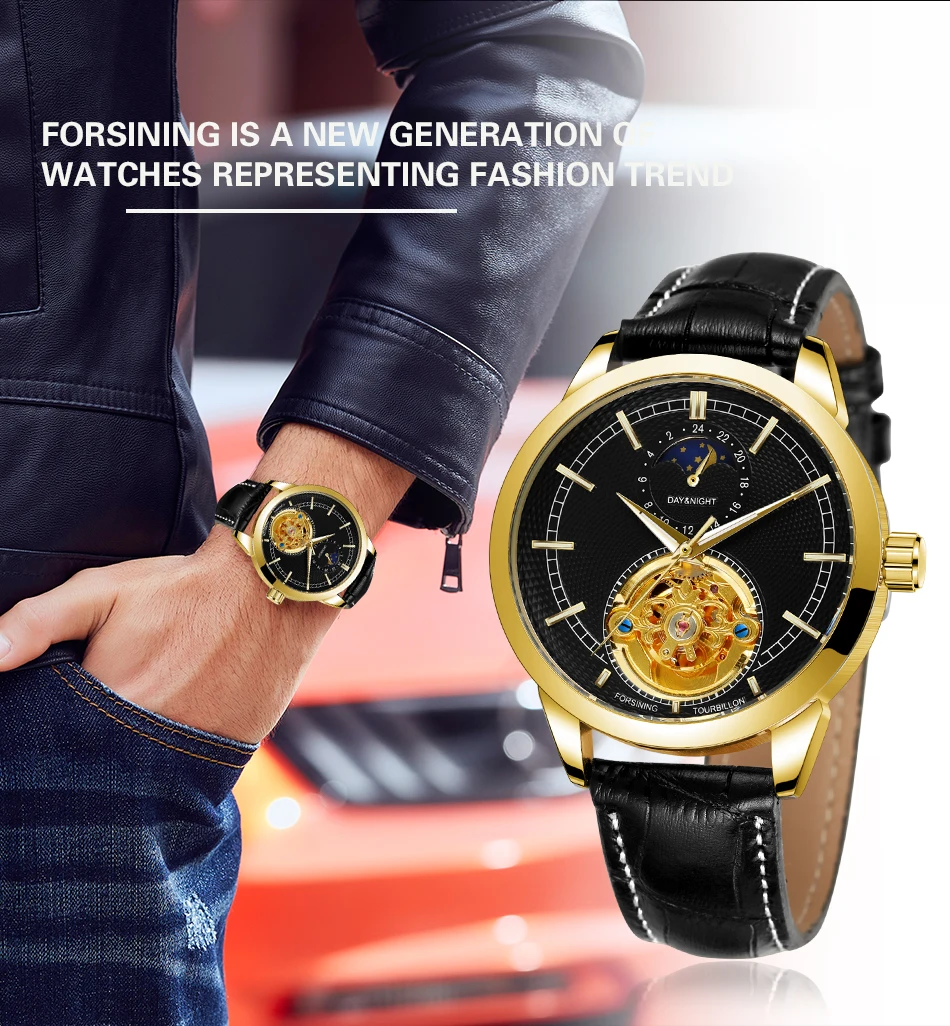 

2021 New FORSINING Brand Watch Mens Moon Phase Gold Skeleton Clcok Luxury Man Automatic Mechanical Movement Watches Reloj Hombre