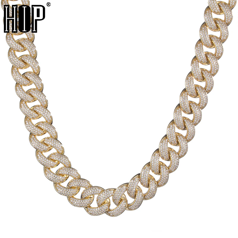 

Hip Hop 19MM Iced Out Heavy Cuban Link Prong Chain Copper AAA+ Cubic Zirconia Stones Necklace For Women Men Jewelry