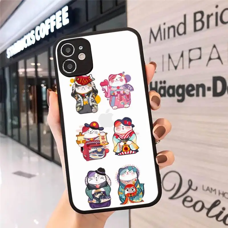 

Cherry Blossom Lucky Cat Phone Case Matte Transparent for iPhone 7 8 11 12 s mini pro X XS XR MAX Plus cover funda