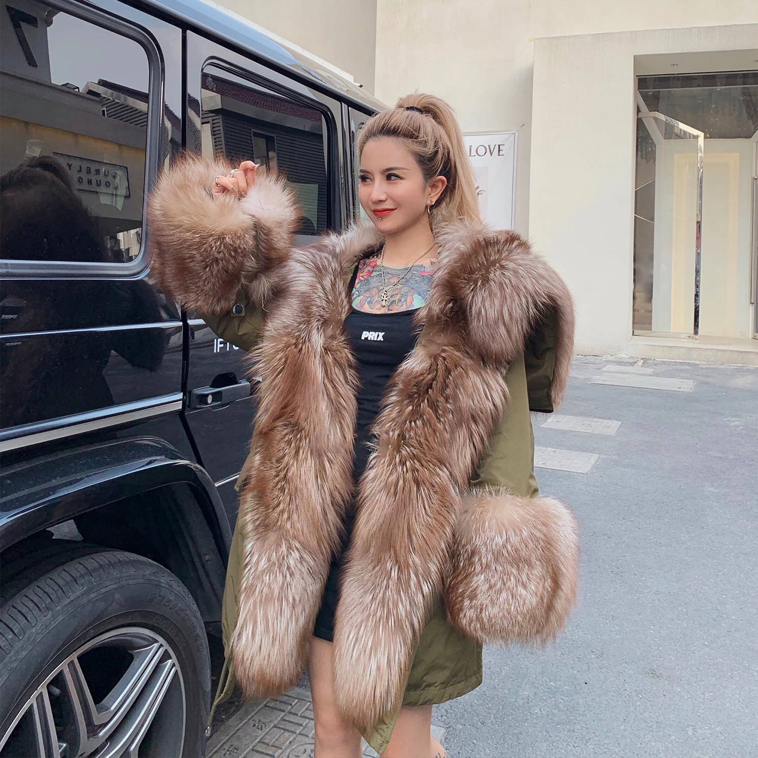 Real Fox Fur Parka Winter Women Coat 2021 KoreanWomen's Down Liner Fur Coat Removable Big Fox Fur Jacket Female Streetwear Women