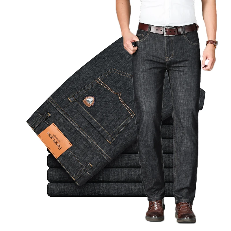 Джинсы мужские Стрейчевые с завышенной талией брендовые легкие Прямые