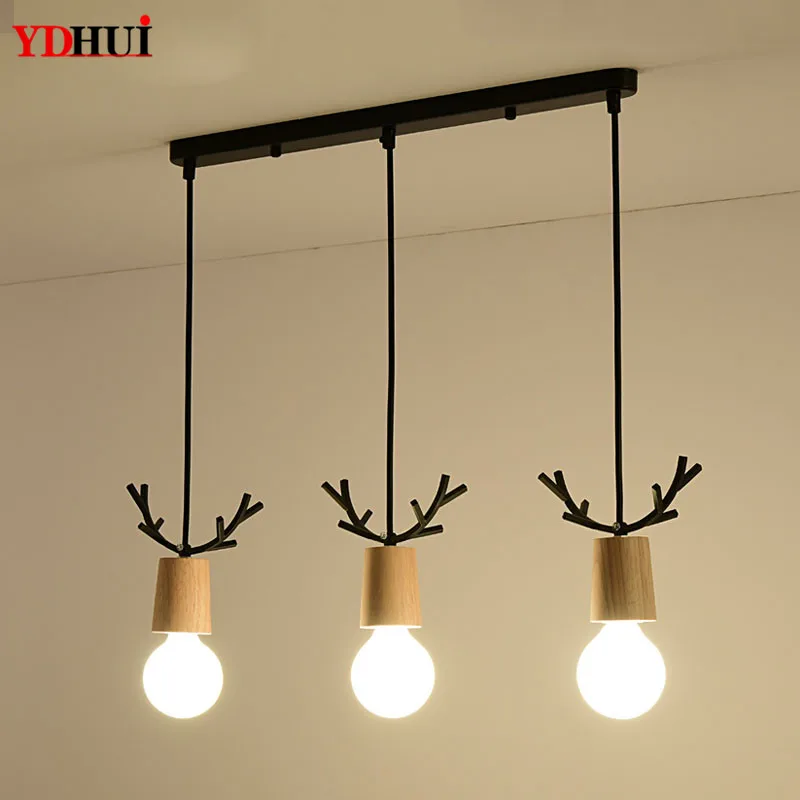 Железный рога дерево светодиодный подвесной светильник кафе бар ресторан Lounge