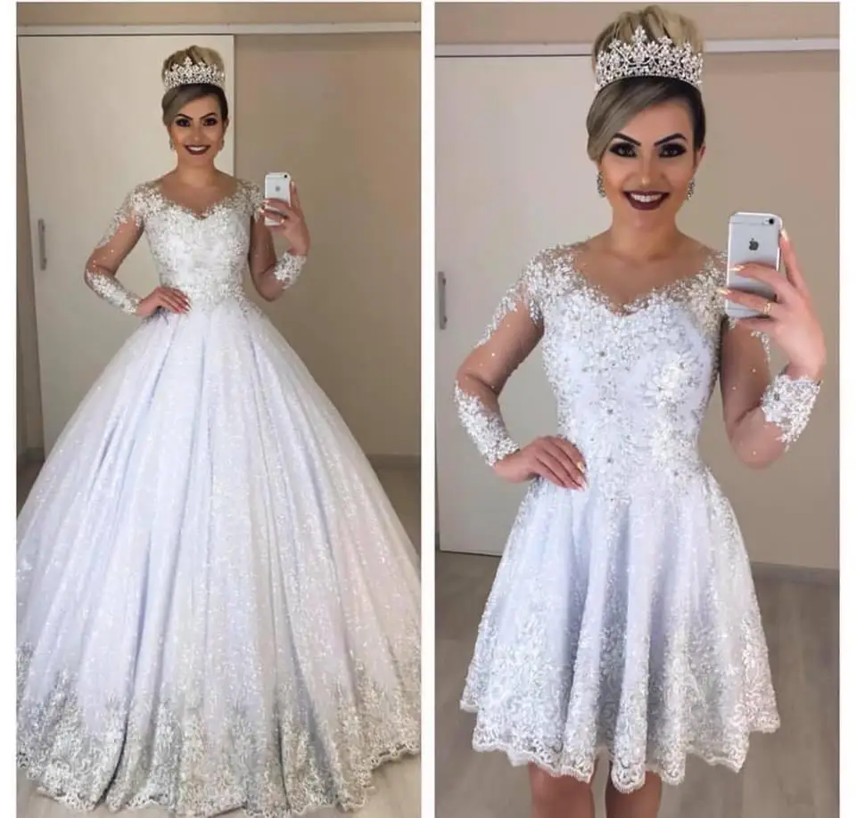 Casamento 2020 блестящие кружевные свадебные платья 2 предмета расшитые блестками