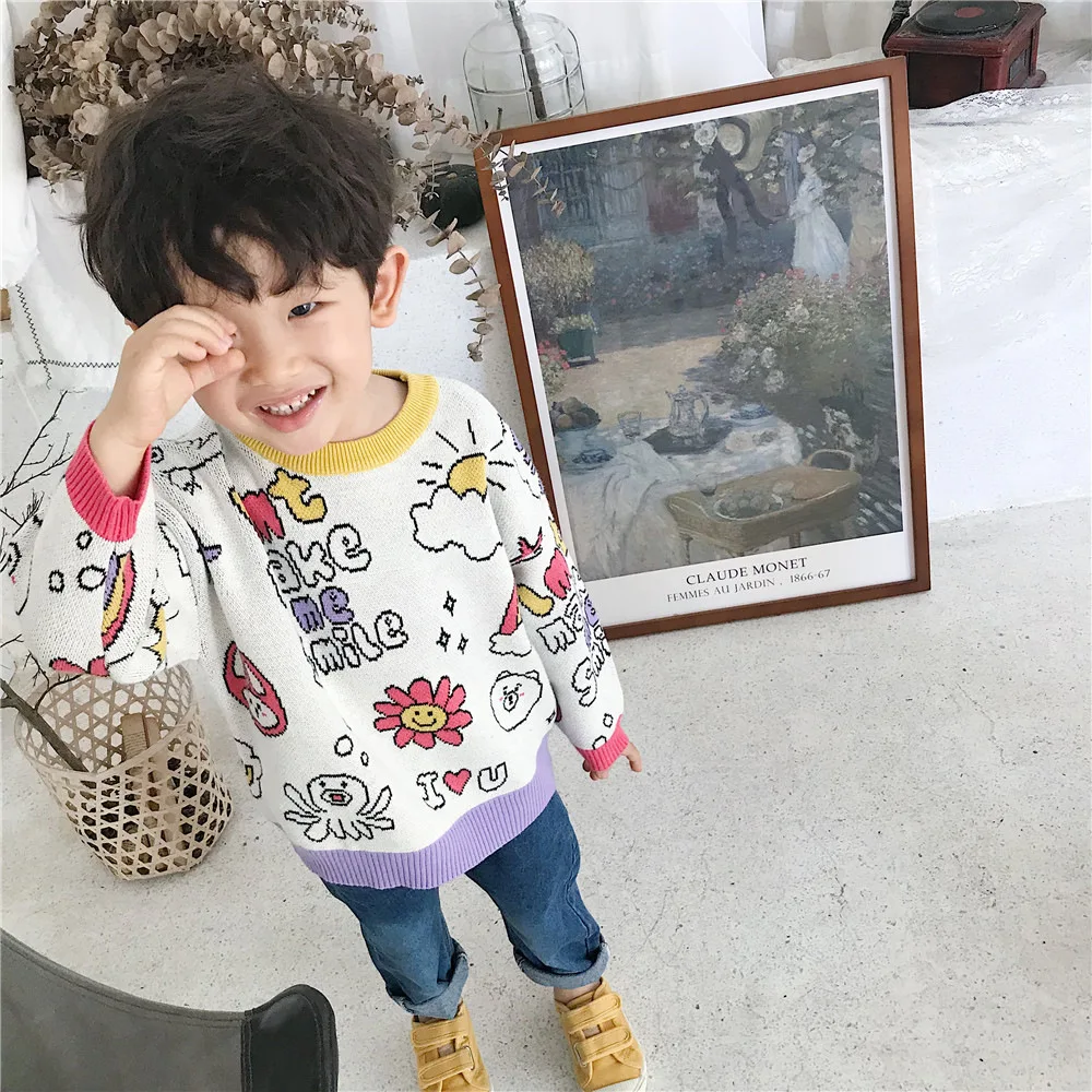 Tonytaobaby/Новинка; сезон осень-зима; милый детский свитер из чистого хлопка для мальчиков; свитера для девочек