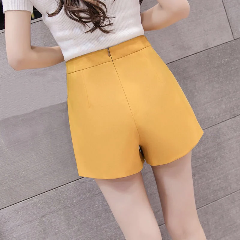 Женские широкие шорты с высокой талией повседневные желтые черного и рыжего