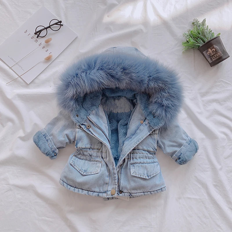 Blue Новинка года; джинсовая куртка для девочек; Верхняя одежда для детей; сезон осень-зима Модная одежда детская куртка пальто для девочек детская одежда - Цвет: Blue