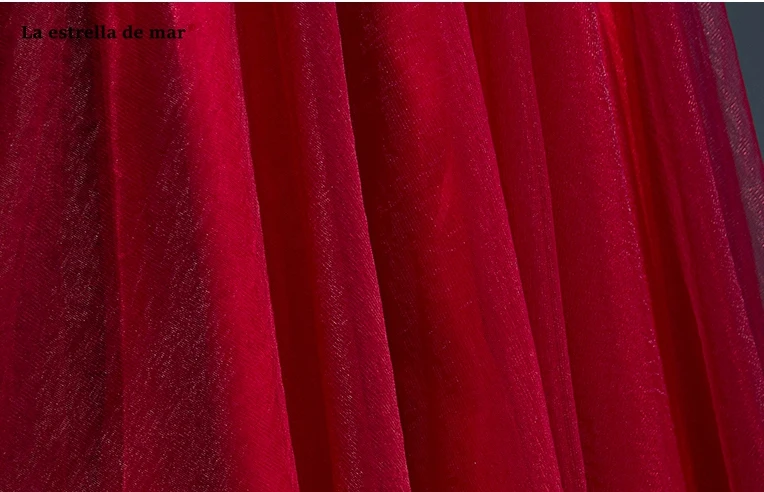 

Suknia druhny 2020 new tulle applique Scoop neck half sleeve A Line burgundy bridesmaid dresses Tea Length maid of honor dresses