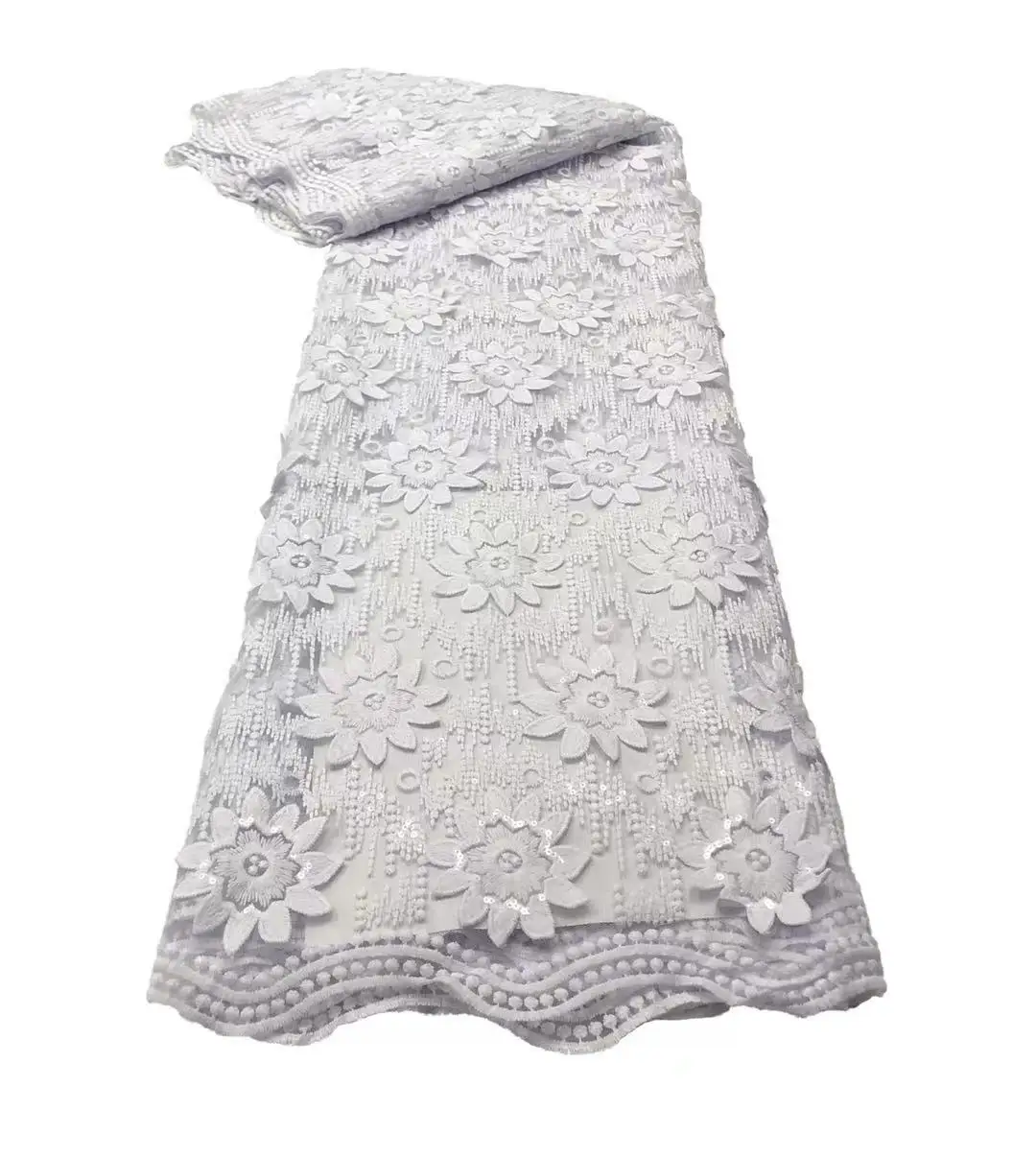 

French Mesh Fabric Embroidered With Sequins Pure Color Perspective Voile Embossed Textile 5Yards For Wedding Party Dress 1806H5