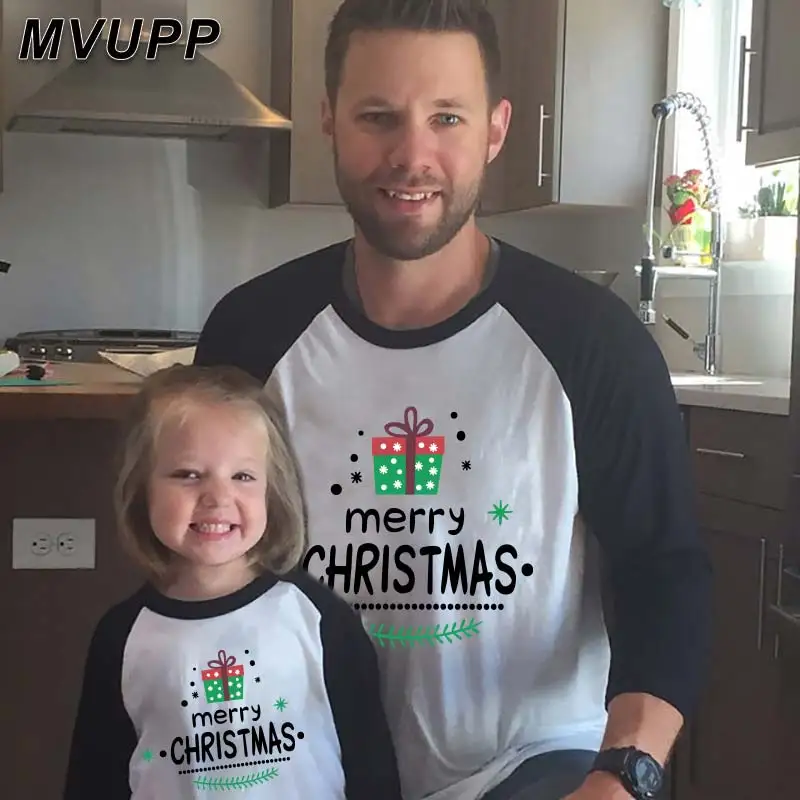 Рождественская семейная длинная футболка пэчворк мама дочь папа сын подходящая