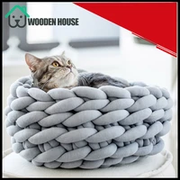 knitting wool design big pet kennel fuzzy round cat bed house soft dog bed nest winter warm sleeping cat pet bed mat cat house