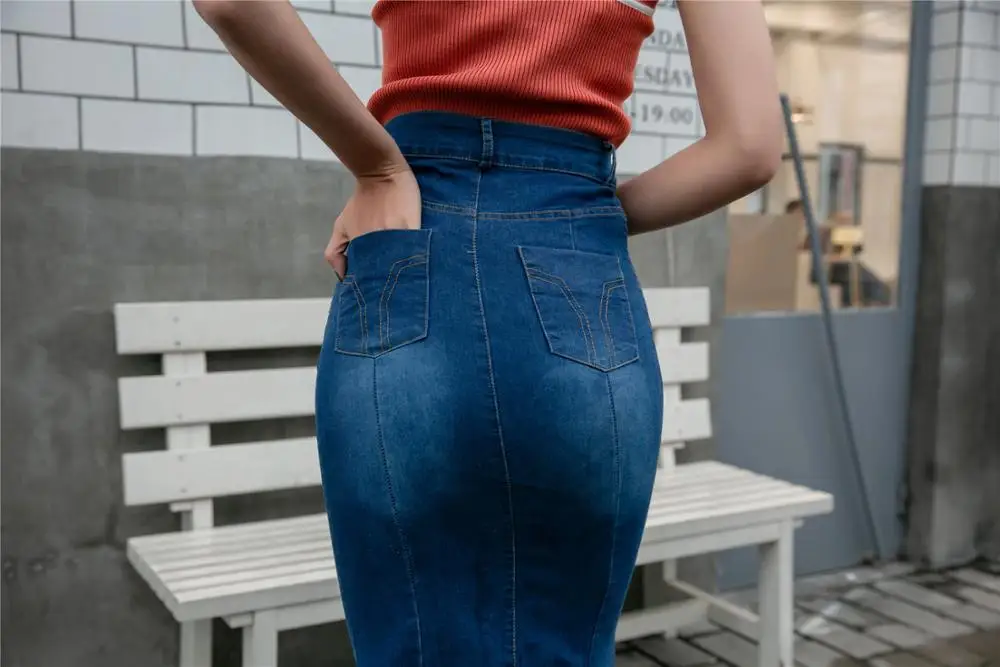 Весна Осень рыбий хвост джинсовая юбка женские эластичные по щиколотку длинные