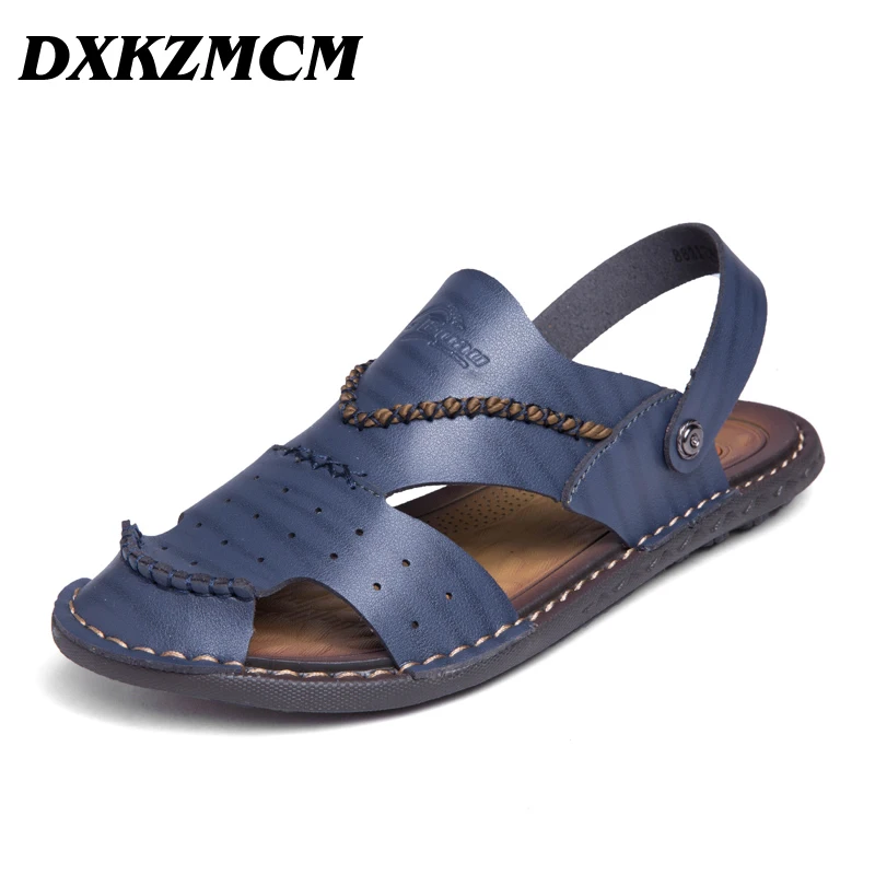 

Mens Flip Flops Genuine Leather Breathable Slippers Men Casual Beach Shoes Fashion Sandals Summer