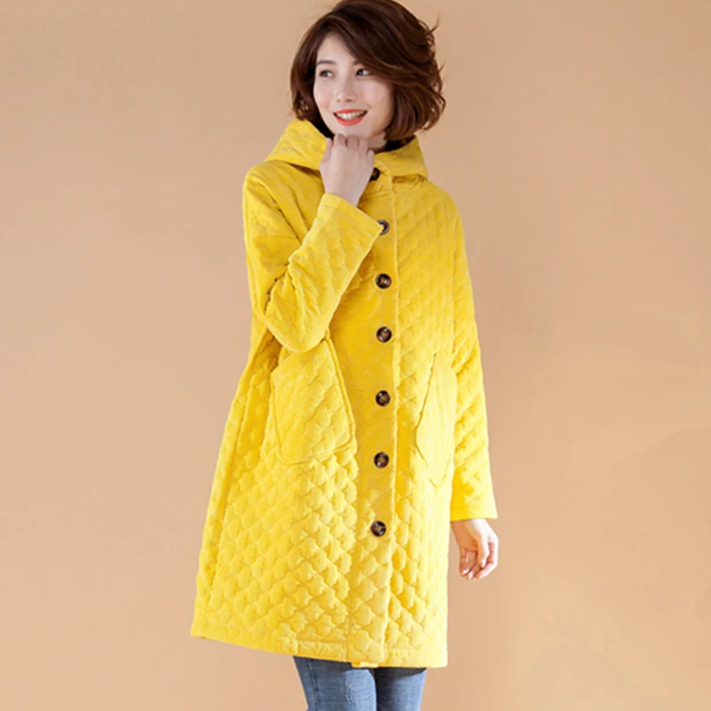 Женская Вельветовая парка с капюшоном однобортная однотонная облегающая