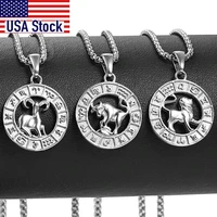 silver color 12 horoscope zodiac sign pendant necklace for women men stainless steel constellations jewelry gift dropship kp656