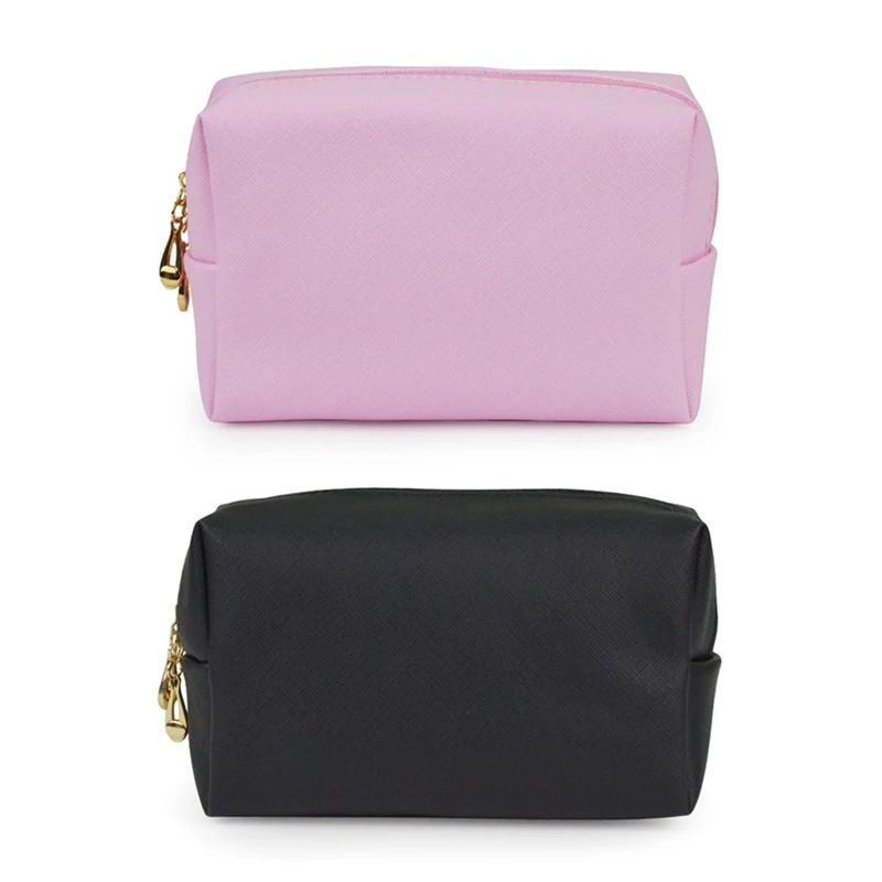 

2 Pcs Cosmetic Bag Makeup Case Women Zipper Make Up Handbag Organizer Storage Pouch Toiletry Wash Bags,Pink & Black