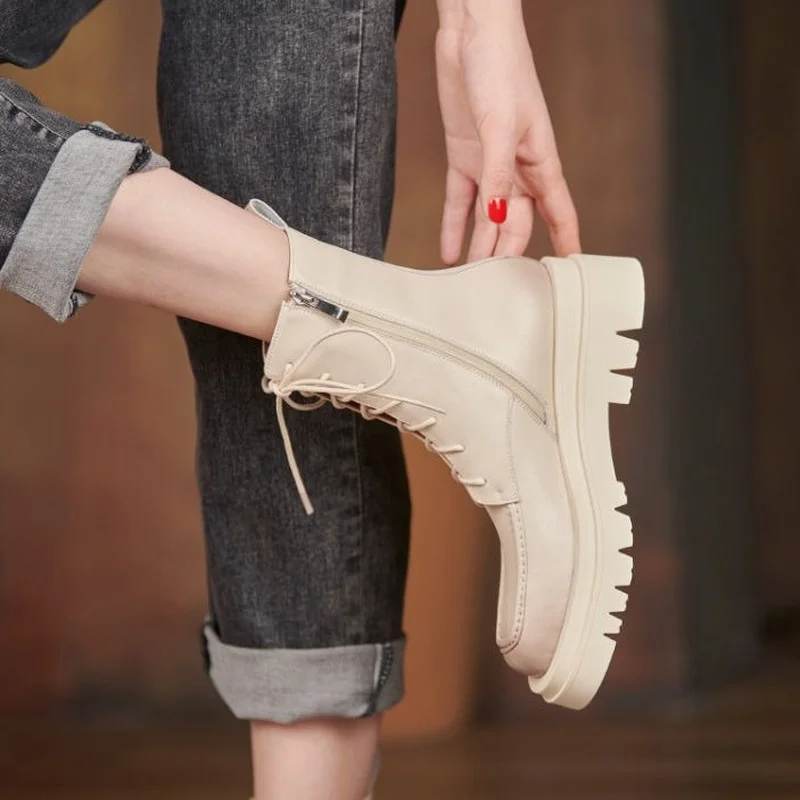 

Женские кожаные ботинки в британском стиле, короткие зимние теплые ботинки, обувь на платформе