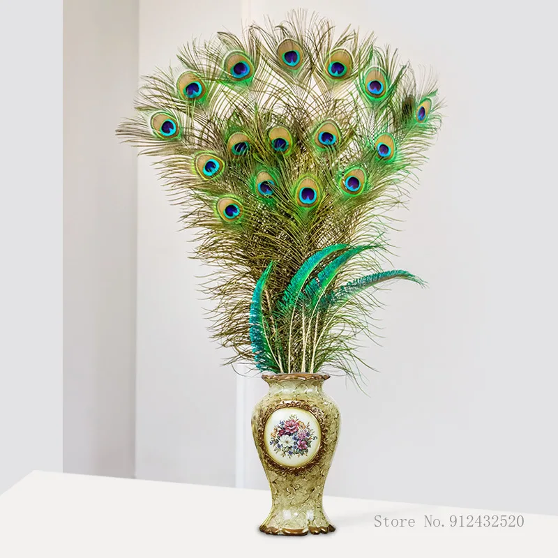 

European style art decoration creative home decoration living room cabinet handicraft insert dried flowers peacock feather vase
