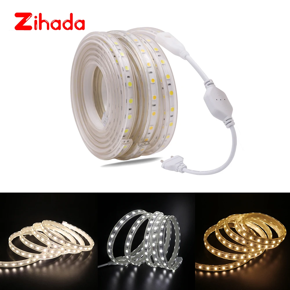 220 В Высокое качество 5050 Светодиодная лента Водонепроницаемый натуральный белый