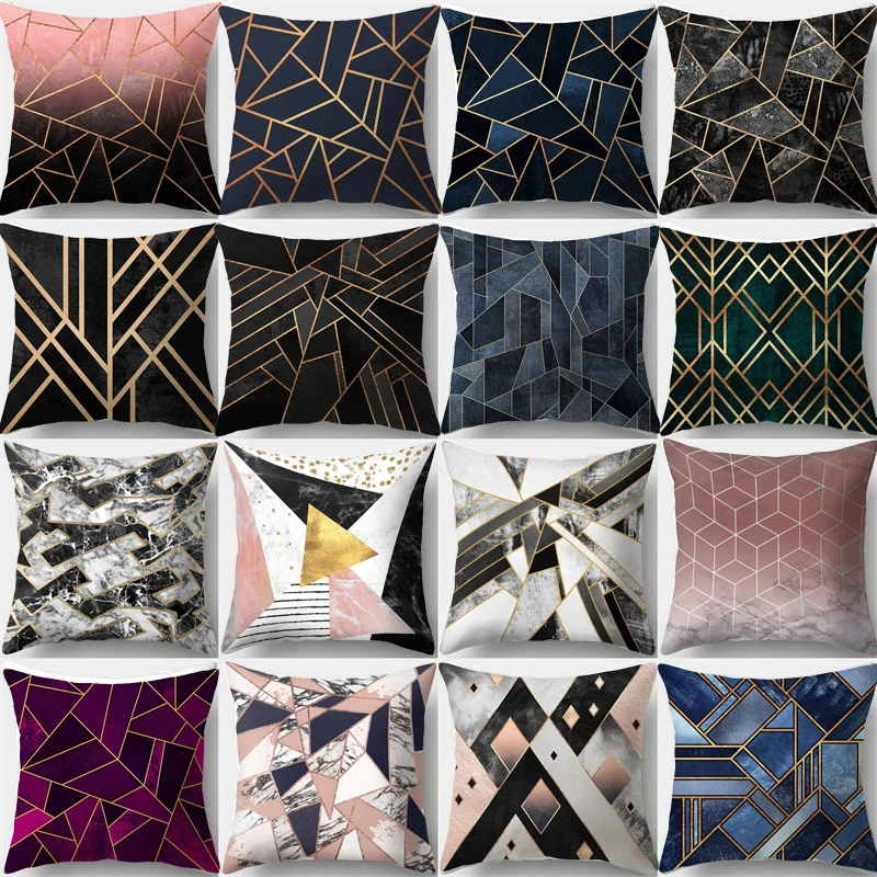 

45x45cm Golden Line Wall Art Pillow Cover Marble Geometric cojines decorativos para sofá Patchwork Living Room Home Decoration
