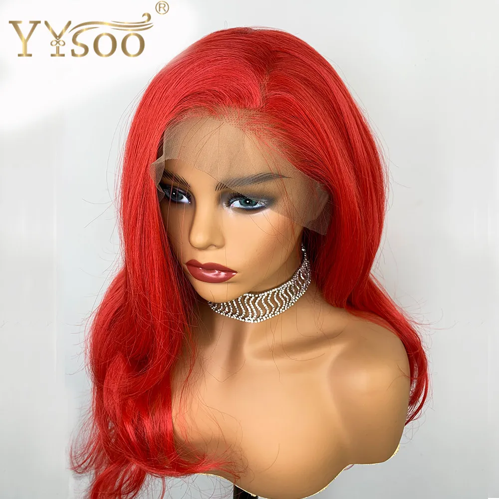 

YYsoo 13x6 Red Body Wave Synthetic Lace Front Wigs Natural Hairline Futura Japan Heat Resistant Fiber Hair Lace Wig for Women
