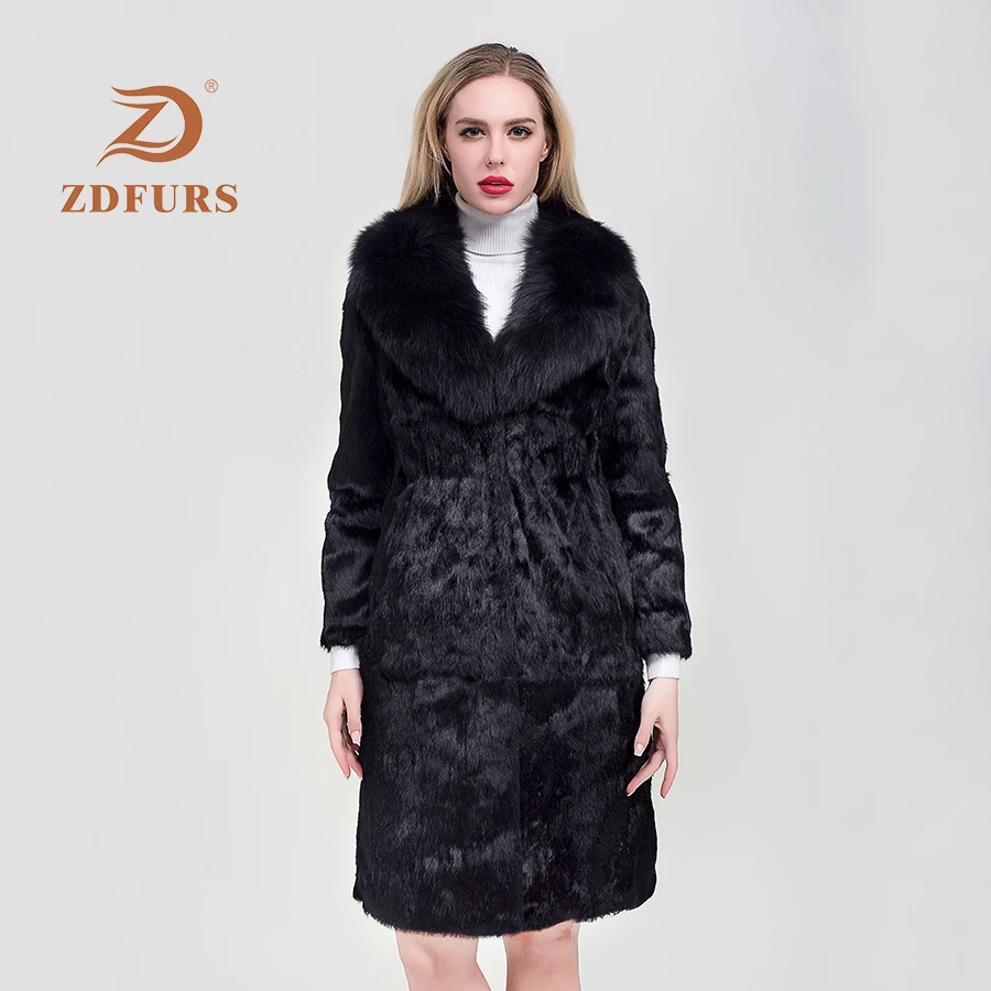 ZDFURS*Luxury Long Customize Plus Size Factory Real Price Genuine Rabbit Real Fur Coat Women Fur Jacket New Winter