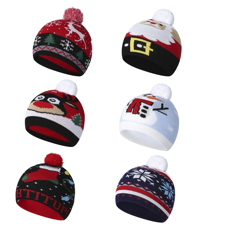 

85WB Christmas Hats Hairball Beanie Baby Boys Girls Hat Baby Warm Hat Infant Winter Hats Toddler Winter hat Crochet