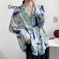 lazy chiffon shirts women tie dye printed french style loose long sleeve shirt harajuku thin top femme 2020 new