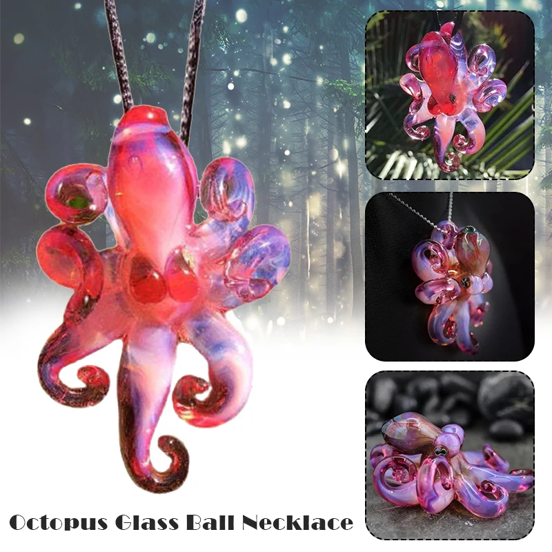 

Glass Octopus Necklace Collectible Pink Art Neck Jewelry Marine Life Themed Pendant Novelty Gift TT@88