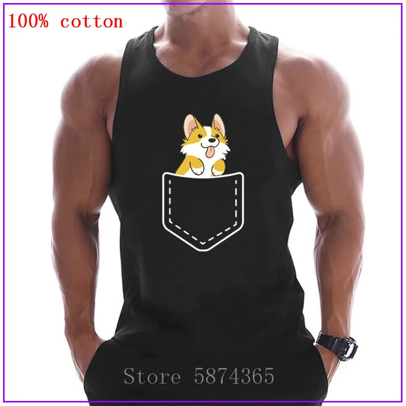 Мужские майки без рукавов Corgi In Pocket Cute Puppy Big Happy Smile майка для бодибилдинга жилет