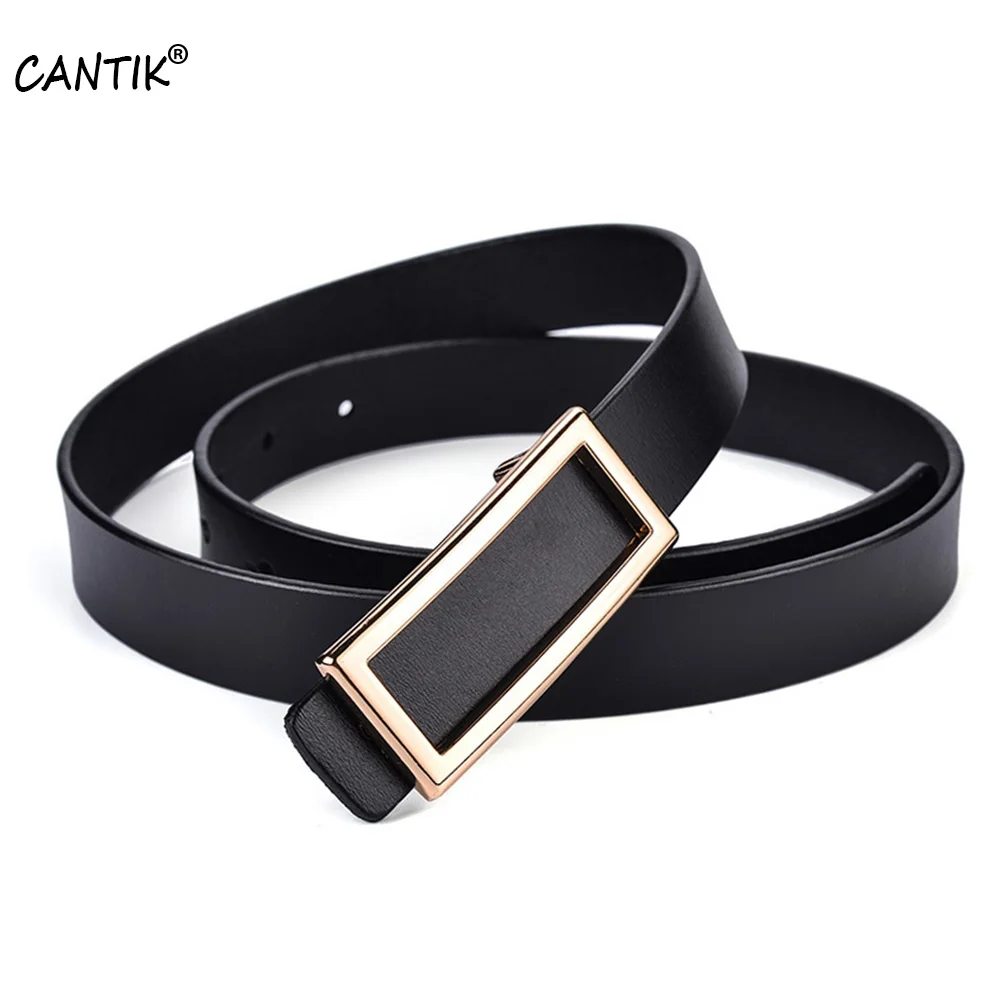 

CANTIK Fashion Design Women's Quality Real Genuine Leather Belts Square Pattern Slide Buckle Decorative Jeans Accessories FCA098