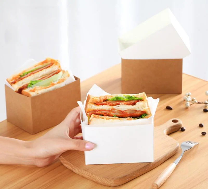 300 шт. крафт Бумага сэндвичи упаковочная коробка толщиной гренок с яйцом хлеб для