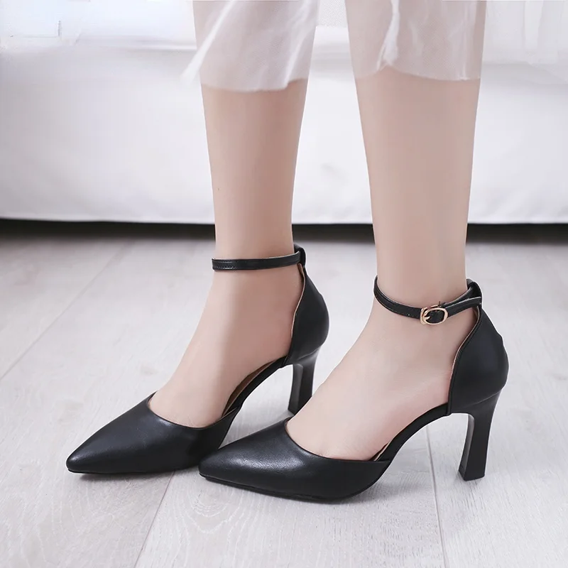 

Star Women Sandals Elegant Pointed Buckle Strap High Heels Wedding Shoes Heeled Pumps Sandals White Black Fashion Women Shoes