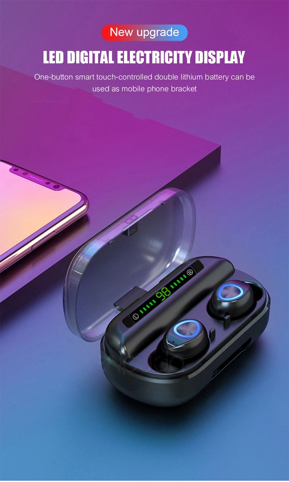 Новые TWS 5,0 Bluetooth наушники 8D стерео беспроводные наушники мини беспроводные наушники с 1500 power Bank держатель телефона